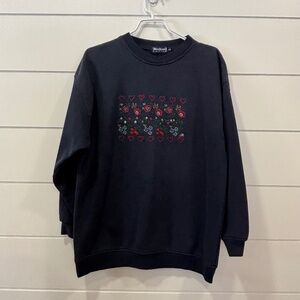 Vintage Weekend Edition navy blue embroidered heart and floral print sweatshirt
